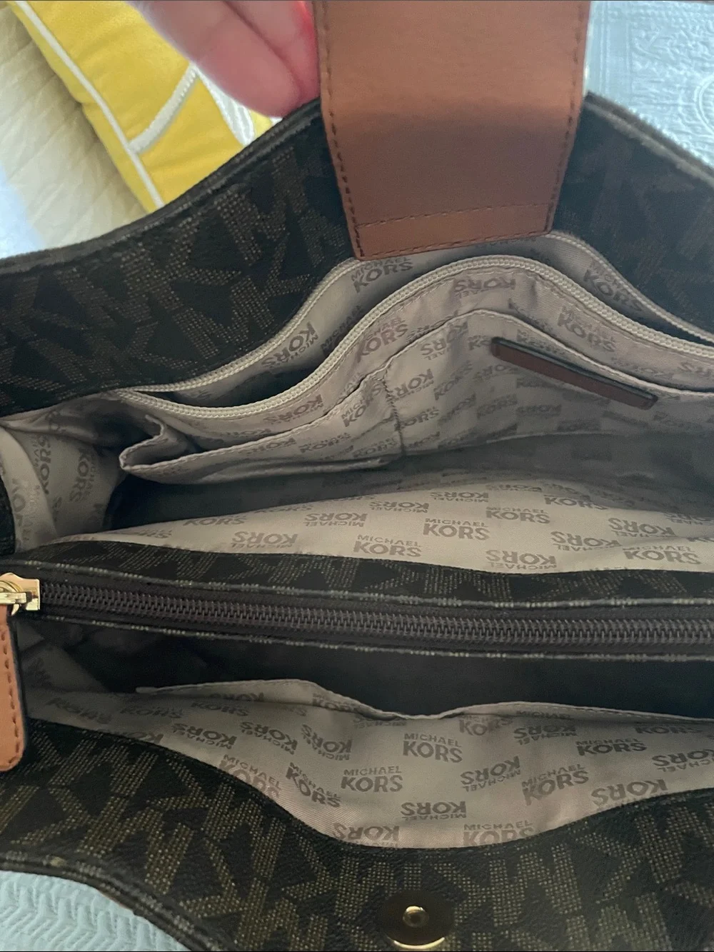 Michael Kors Brown MK Logo Laptop bag with Tan Leather Trim